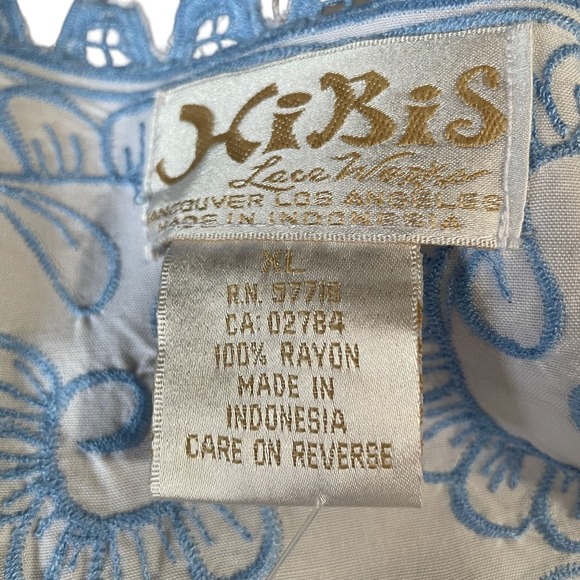 HiBis Embroidered Lace Dress Cottagecore Coquette Resort Boho Summer White Blue - Picture 2 of 9